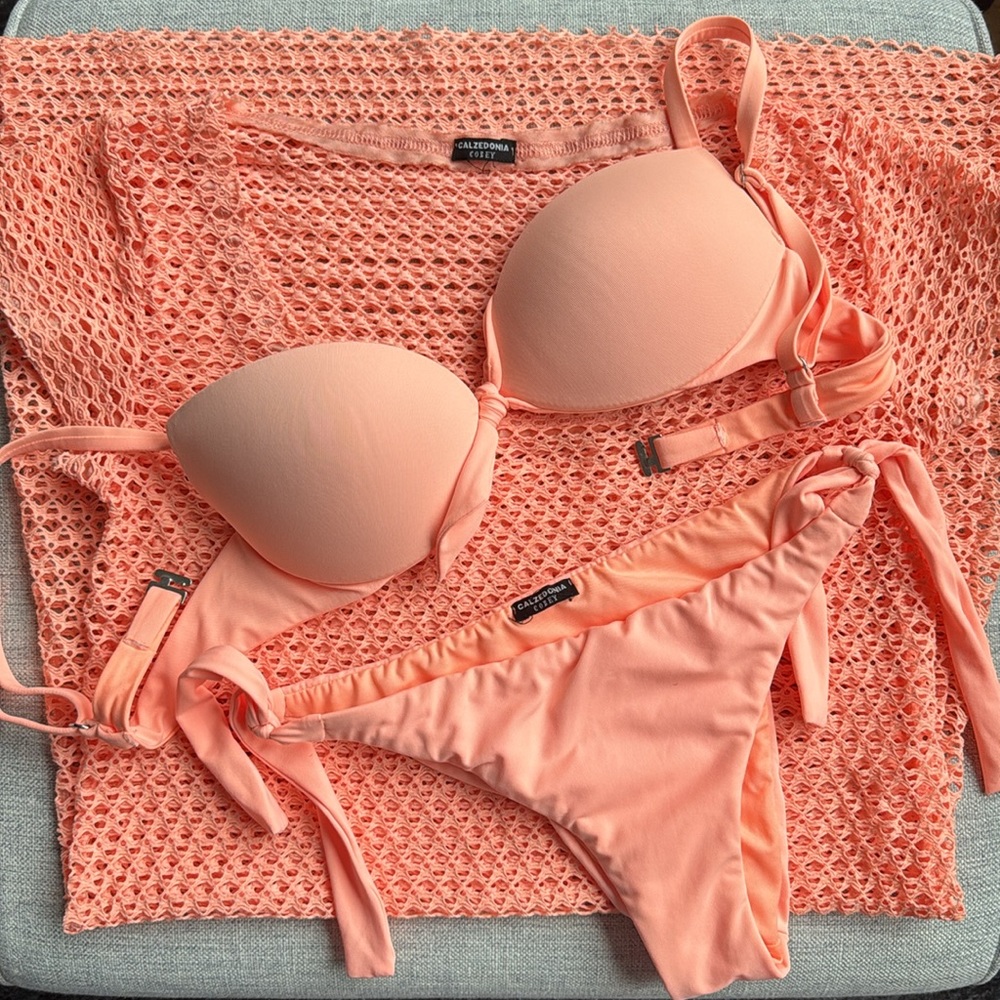 Bikini coral swimsuit with cover up S